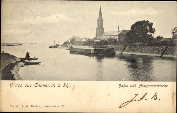 Ak Emmerich am Niederrhein, Hafen und Aldegundiskirche Nr