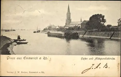 Ak Emmerich am Niederrhein, Hafen und Aldegundiskirche