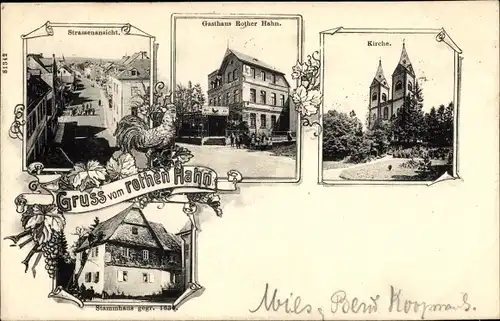 Ak Arenberg Koblenz am Rhein, Gasthaus Roter Hahn, Kirche, Stammhaus