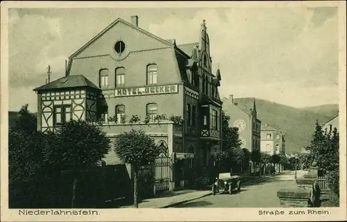 Ak Niederlahnstein Lahnstein im Rhein Lahn Kreis, Straße zum Rhein, Hotel Becker