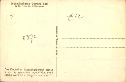 Ak Gemünd Schleiden Eifel, Jugendherberge in der Nähe der Urfttalsperre