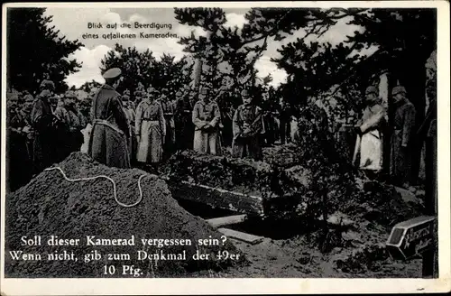 Ak Deutsches Soldatengrab, Beerdigung eines gefallenen Kameraden, Denkmal der 49er