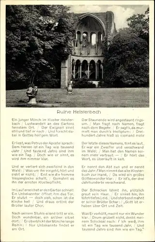 Ak Königswinter am Rhein, Kloster Heisterbach, Ruine, Gedicht