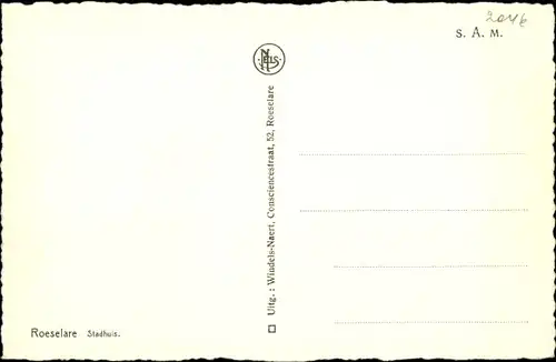Ak Roeselare Roeselaere Rousselare Roulers Westflandern, Stadhuis