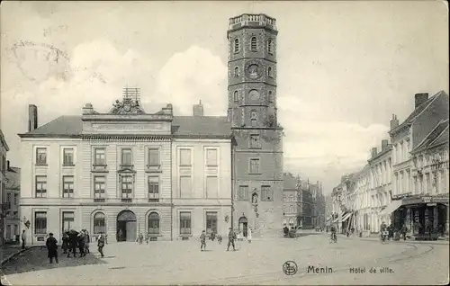 Ak Menen Lys Westflandern, Stadhuis, Platz, Rathaus