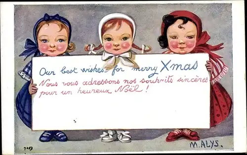 Künstler Ak Alys, M., Frohe Weihnachten, Merry Xmas, Mädchen