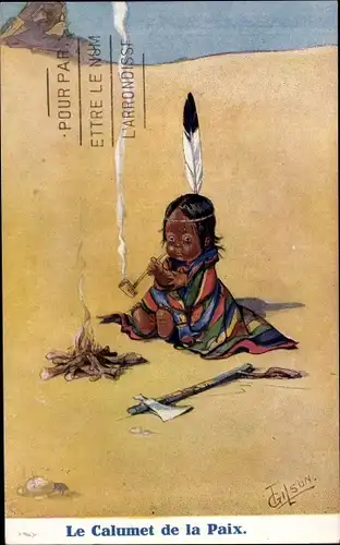 Künstler Ak Gilson, T., Le Calumet de la Paix, Indianer, Friedenspfeife