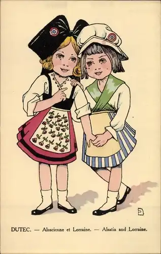Künstler Ak Dutec, P., Alsacienne et Lorraine, Mädchen in Elsässer und Lothringer Tracht
