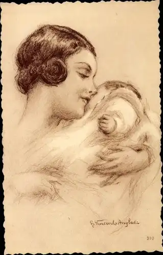 Künstler Ak Vincent Anglade, Henri, Frau mit Kind