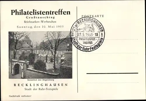 Ak Recklinghausen im Ruhrgebiet, Innenhof der Engelsburg, Philatelistentreffen Briefmarkenschau 1955