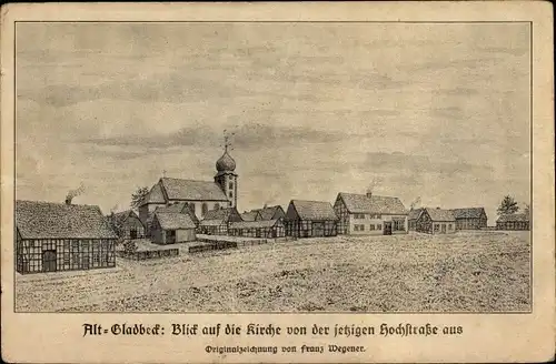 Künstler Ak Wegener, Franz, Gladbeck im Ruhrgebiet Westfalen, Kirche von der Hochstraße aus