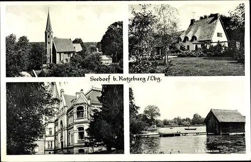 Ak Seedorf in Lauenburg, Blick in den Ort mit Schaalsee, Kirche