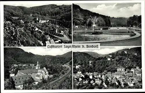 Ak Sayn Bendorf am Rhein, Knabenheim Kemperhof, Ort, Springbrunnen
