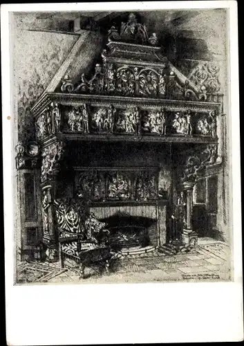 Künstler Ak Nagel-Diek, Karl, Castrop Rauxel im Ruhrgebiet, Kamin im Hause Goldschmieding, 1597