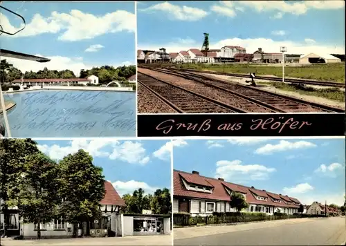 Ak Höfer Eschede in der Lüneburger Heide, Schwimmbad, Sprungbrett, Eisenbahnstrecke, Häuser