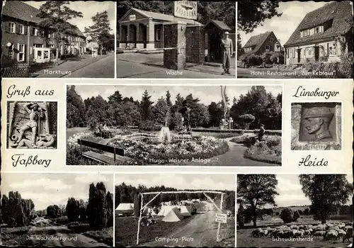 Ak Faßberg Lüneburger Heide, Hugo Weisner Anlage, Zur Reblaus, Zeltplatz, Schnucken, Wache