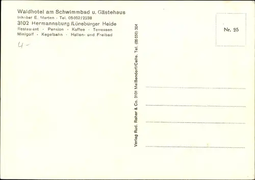 Ak Hermannsburg Südheide in der Lüneburger Heide, Waldhotel am Schwimmbad u. Gästehaus