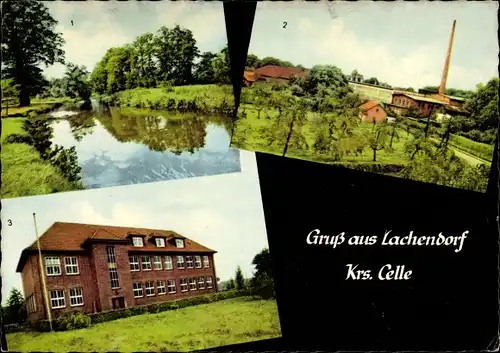 Ak Lachendorf in Niedersachsen, Lachte Partie, Papierfabrik, Schule