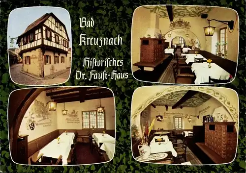 Ak Bad Kreuznach in Rheinland Pfalz, Dr. Faust Haus, Straßenansicht, Inneres, Kachelofen