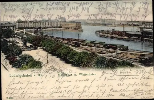 Ak Ludwigshafen am Rhein, Marktplatz mit Winterhafen