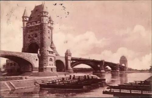 Ak Worms am Rhein, Rheinbrücke