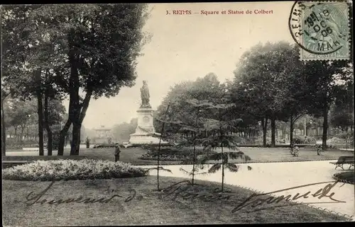 Ak Reims Marne, Square et Statue de Colbert