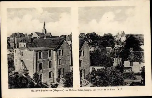 Ak Sainte Suzanne Mayenne, Maison Saint Joseph, vue prise de la Tour