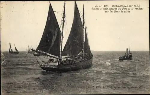 Ak Boulogne sur Mer Pas de Calais, Bateau, Segelschiff