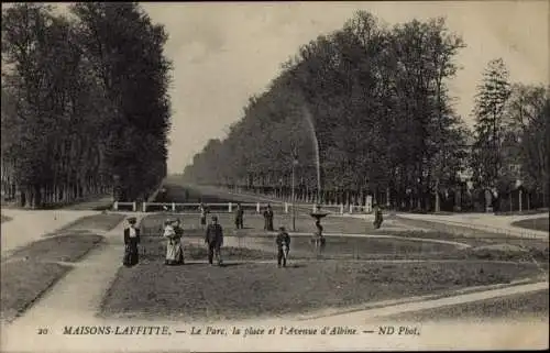 Ak Maisons Laffitte Yvelines, Le Parc, la place et l'Avenue d'Albine