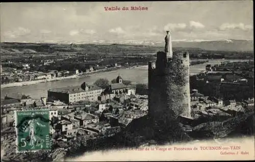 Ak Tournon sur Tain Ardeche, La Tour de la Vierge et Panorama