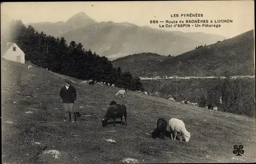 Ak Bagnères de Bigorre Hautes Pyrénées, Route de Bagneres a Luchon, Le Col d'Aspin