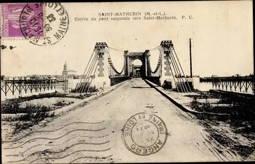 Ak Saint Mathurin Maine et Loire, Entree du pont suspendu
