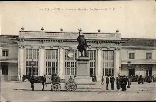 Ak Valence Drome, Statue de Bancel, La Gare