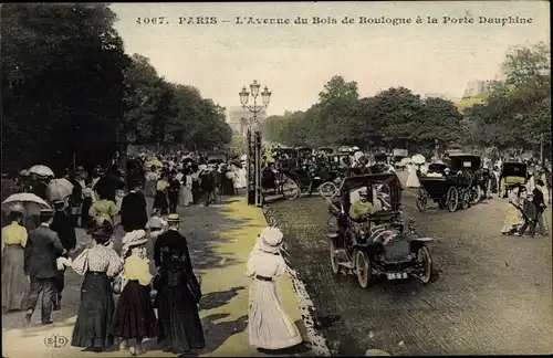 Ak Paris XVI. Arrondissement Passy, L'Avenue du Bois de Boulogne a la Porte Dauphine
