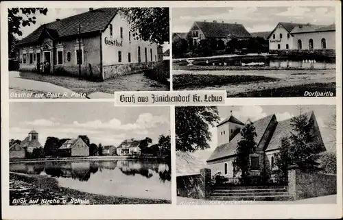 Ak Jänickendorf Steinhöfel Brandenburg, Gasthof zur Post, Dorfpartie, Kirche, Schule, Kriegerdenkmal