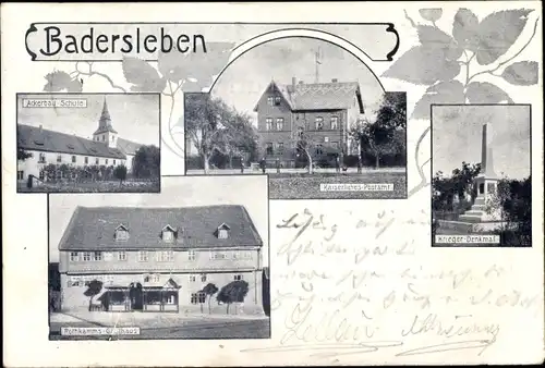 Ak Badersleben Huy, Gasthaus Rothkamm, Ackerbau Schule