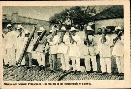 Ak Philippinen, Missien van Scheut, Fanfarekorps met bamboeinstrumenten