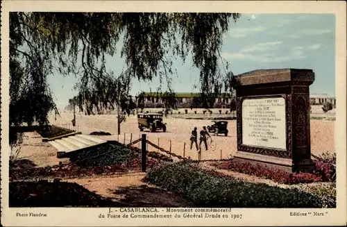 Ak Casablanca Marokko, Monument commemoratif du Poste de Commandement du General Drude en 1907