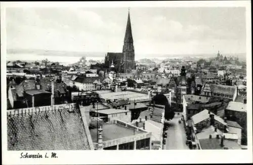 Ak Schwerin in Mecklenburg, Stadtpanorama, Kirche