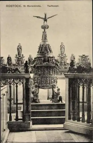 Ak Hansestadt Rostock, St. Marienkirche, Taufkessel