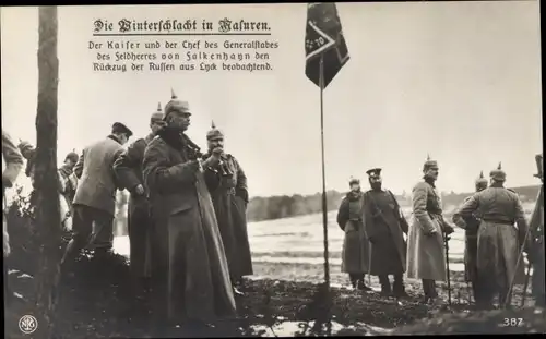 Ak Kaiser Wilhelm II., Chef des Generalstabes des Feldheeres von Falkenhayn, Schlachtfeld vor Lyck