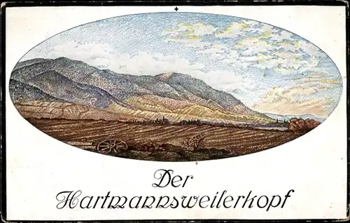 Künstler Ak Hartmannswiller Hartmannsweiler Elsass Haut Rhin, Hartmannsweilerkopf, Schlachtfeld 1.WK