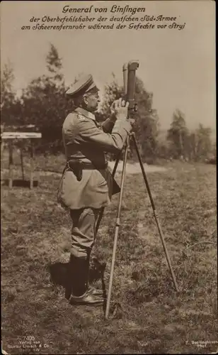 Ak General von Linsingen, Oberbefehlshaber der dt. Südarmee am Scherenfernrohr, Gefecht vor Stryi