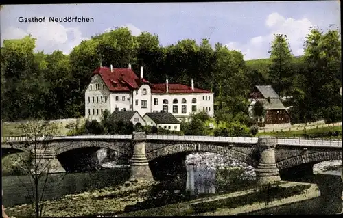 Ak Mittweida in Sachsen, Gasthof Neudörfchen, Brücke