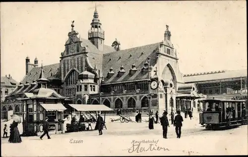 Ak Essen im Ruhrgebiet, Hauptbahnhof, Straßenseite, Straßenbahn