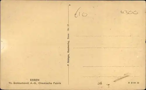 Ak Essen, Goldschmidt A.G., Chemische Fabrik, Kamin 