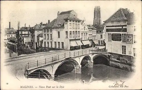 Ak Mechelen Mecheln Malines Flandern Antwerpen, Vieux Pont sur la Dyle