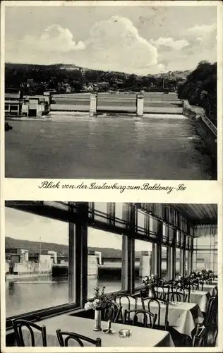 Ak Baldeney Essen im Ruhrgebiet, Blick von der Gustavburg zum See, Sperrwerk