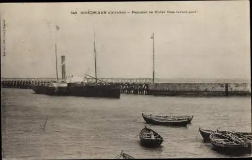 Ak Ouistreham Calvados, Paquebot du Havre dans l'avant port