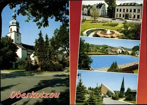 Ak Oberkotzau an der Saale, Rathaus, Kirchturm, Freibad